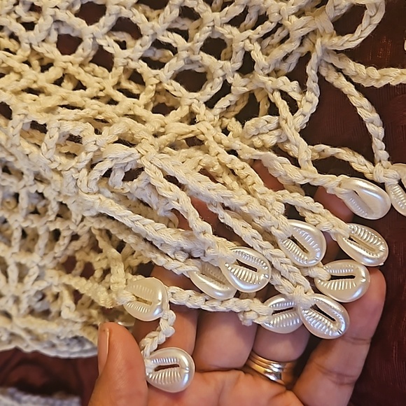 Hand Crafted Tan Crop-Top Fishnet triangular Design Hand Knit Crochet Swim Cover - Picture 13 of 17